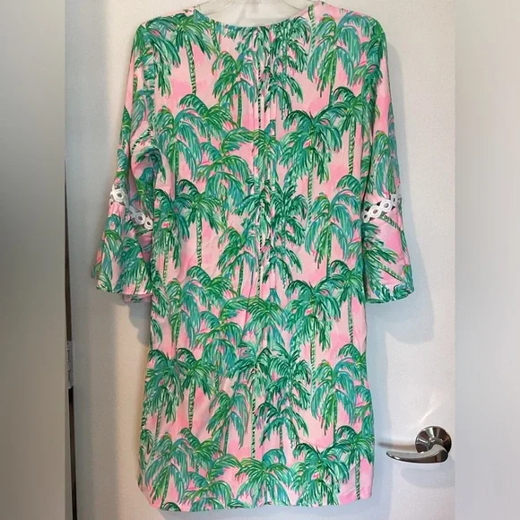 Lilly Pulitzer HOLLIE Tropical Pink & Green Palm Print Tunic Dress Sz M - Picture 5 of 5